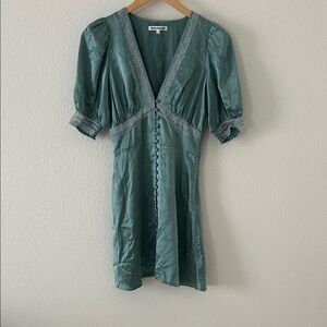 Reformation Green Mini Dress with Lace Trim